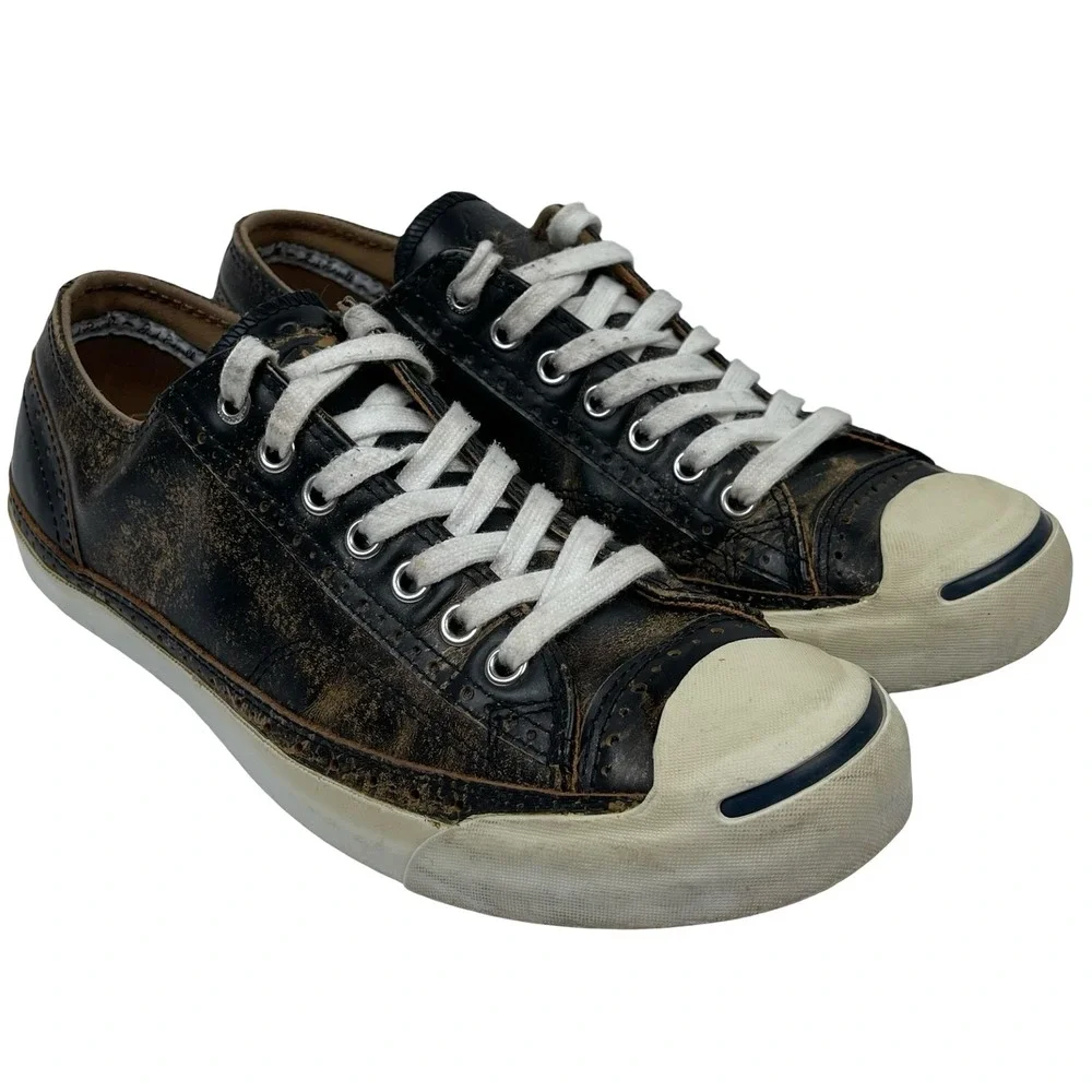 Converse Jack Purcell Wingtip Mens 8 Black Distressed Leather Brogue Sneakers